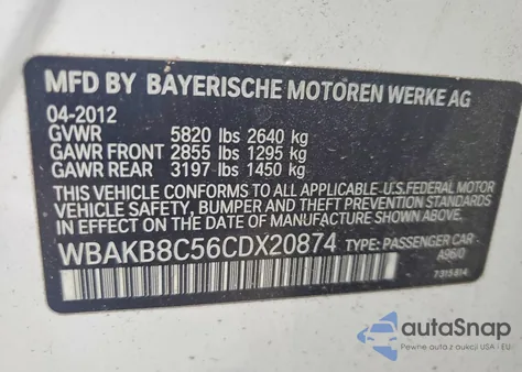 2012 BMW 750 из США, поврежденный, VIN WBAKB8C56CDX20874